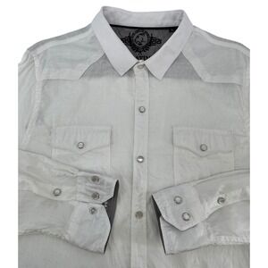 Platini Western Shirt Mens XL White Long Sleeve Pearl Snap Paisley Cotton
